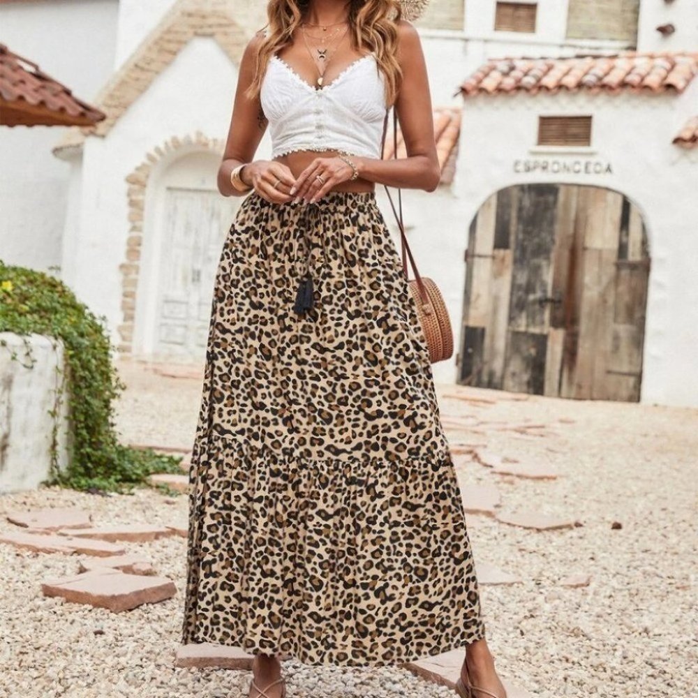 Animal Leopard Print Fringe Detail maxi Skirt - Picture 5 of 8